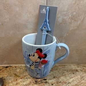 NWT Disney Minnie Mouse Light Blue Paris Mug with Eiffel Spoon Accent
